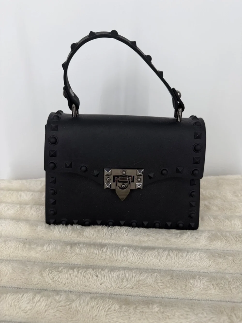 Goth Matte Black Studded Rubber Jelly Hand Bag/Purse Unique!